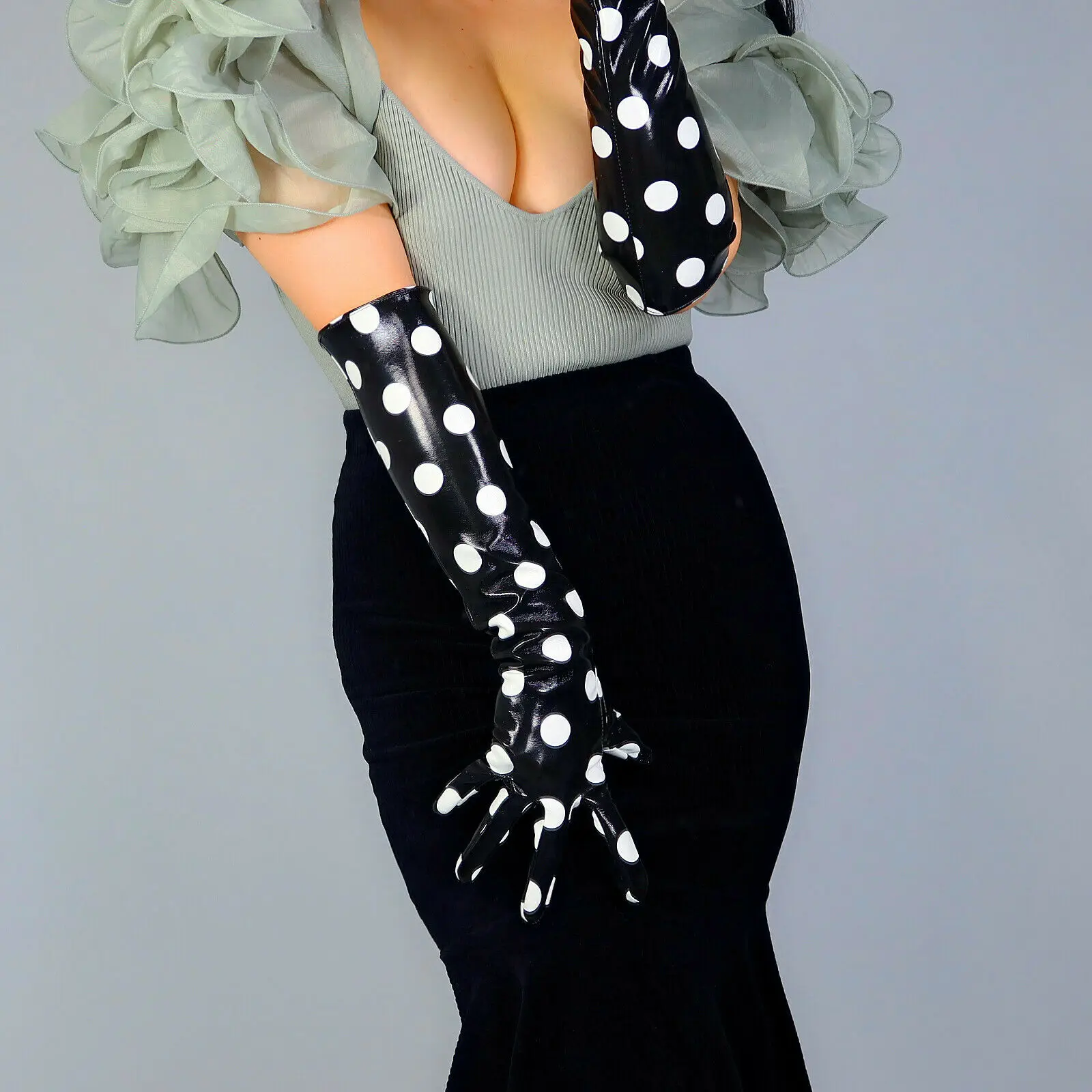 Patent Leather Shine - Siyah LATEX ELDİVENLER Puantiyeli Parlak Islak
